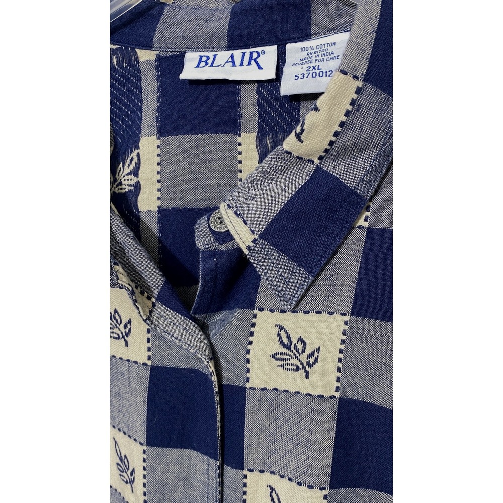Blair Women's Button Up Top 2XL Fall Leaf Embroidery 100% Cotton Plaid Pattern - Picture 5 of 7